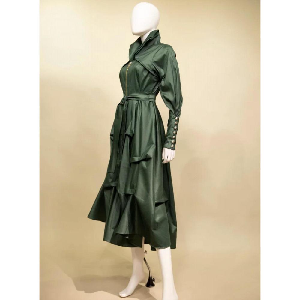 Samuel Dong Olive Green Tiered Midi Trench Dress - Picture 3 of 4